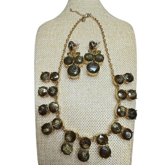 Kate Spade STEAL THE SPOTLIGHT Green GLITTER GOLD Collar Necklace Earrings Set - Picture 1 of 4